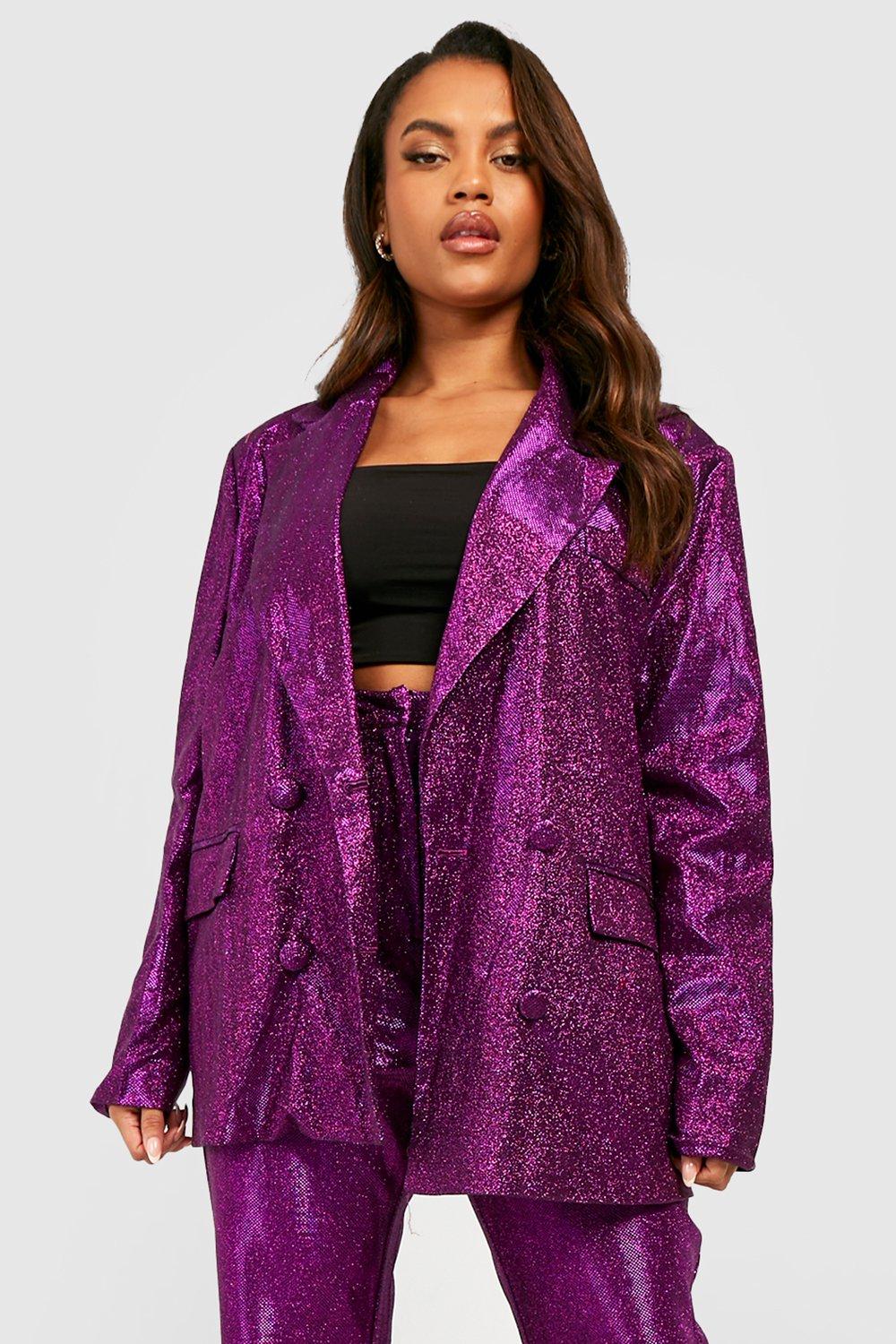 Women s Plus Glitter Oversized Tailored Blazer Boohoo UK